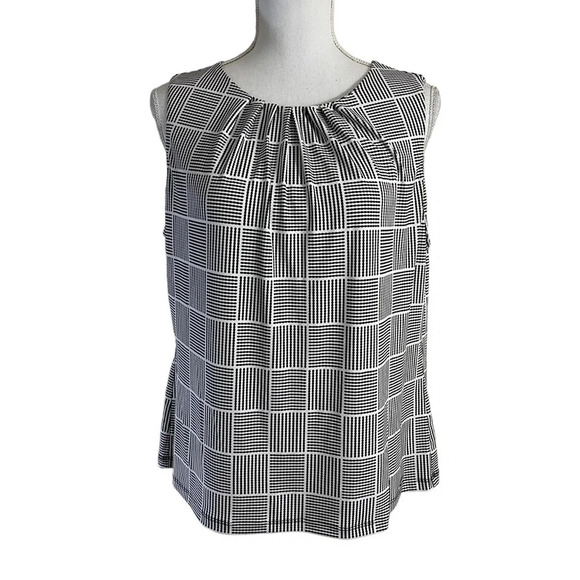 Calvin Klein Geometric Spotted Black and White Tank Top Blouse Petite XL Stretch - Picture 1 of 8